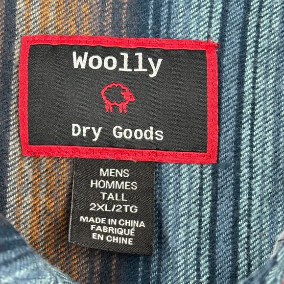 Woolly Flannel Shirt Mens 2XL Blue Orange Stripe Button Down Washable Wool Blend - Picture 4 of 12